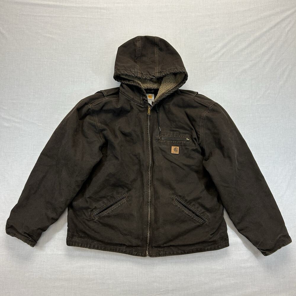 Vintage Carhartt J141 DKB Brown Sierra 2XL Coat Sherpa Lined Work Wear Jacket